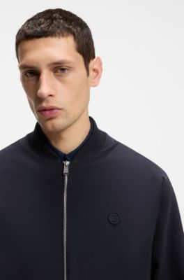 Mercerised-cotton zip-up sweatshirt with Double B monogram, Dark Blue