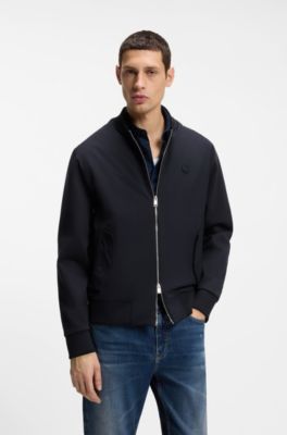 Mercerised-cotton zip-up sweatshirt with Double B monogram, Dark Blue