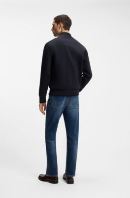 Mercerised-cotton zip-up sweatshirt with Double B monogram, Dark Blue