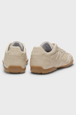 Faux-leather trainers with stacked logos, Light Beige