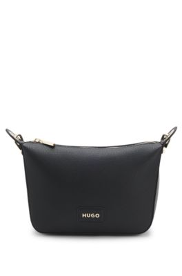 Grained faux-leather shoulder bag with gold-tone hardware, Black