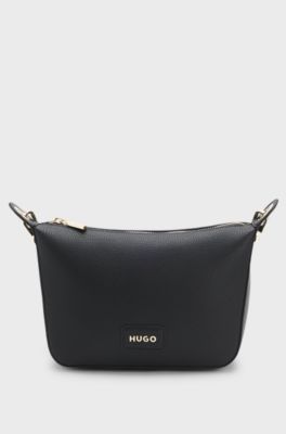 Borsa a spalla in similpelle martellata con metallo dorato, Nero