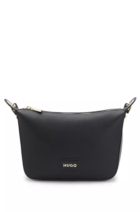 Grained faux-leather shoulder bag with gold-tone hardware