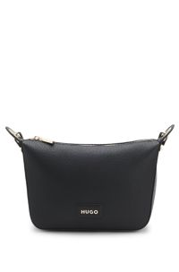 Grained faux-leather shoulder bag with gold-tone hardware, Black