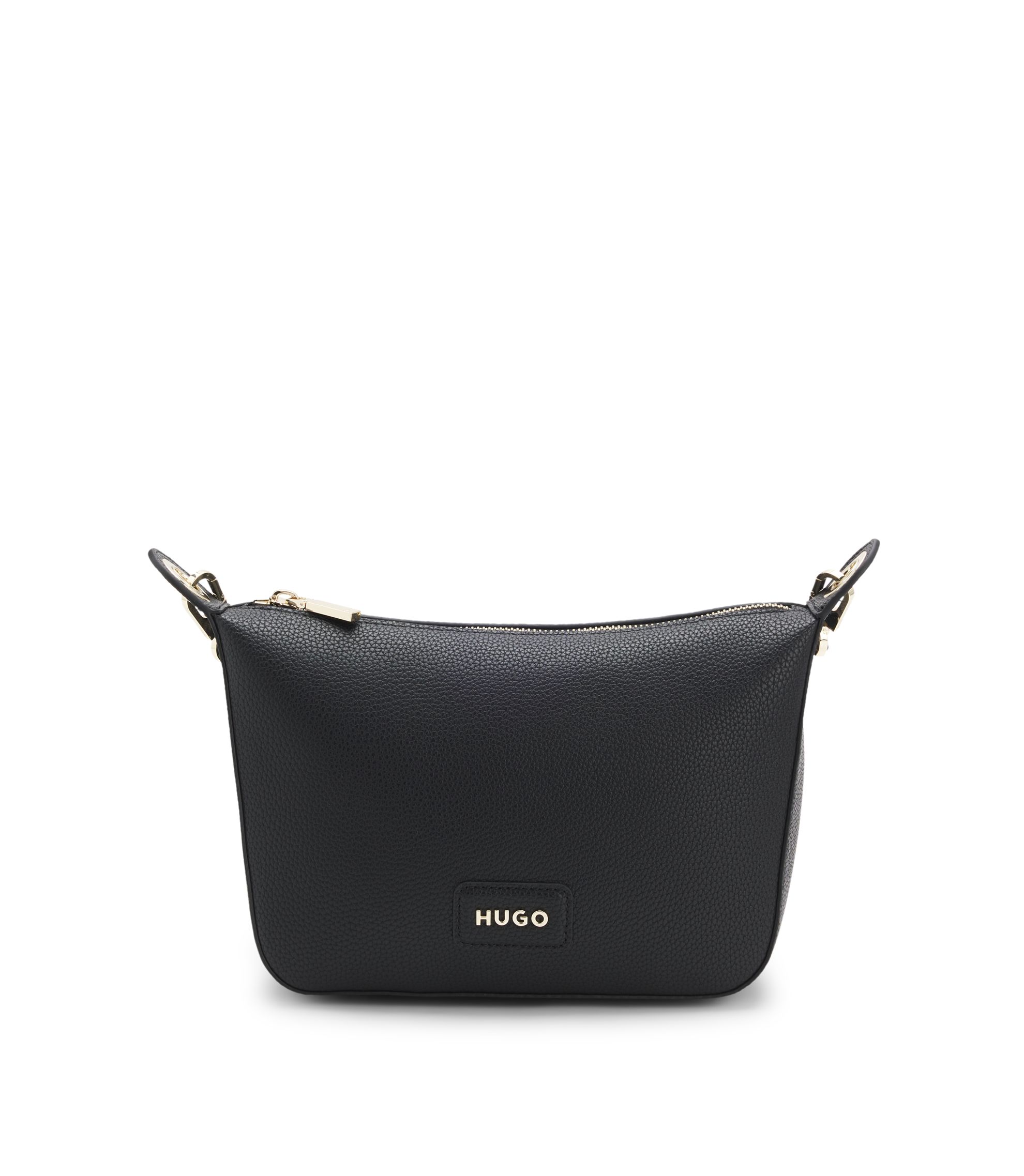 Schultertasche aus genarbtem Kunstleder mit goldfarbenen Metall-Details