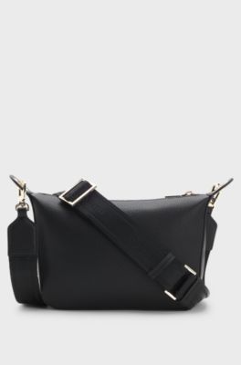 Grained faux-leather shoulder bag with gold-tone hardware, Black