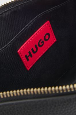 Grained faux-leather shoulder bag with gold-tone hardware, Black