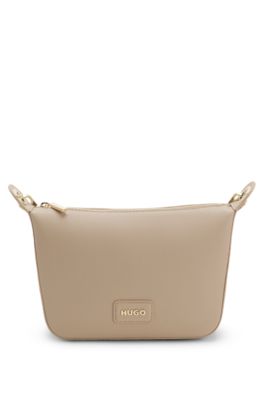 Grained faux-leather shoulder bag with gold-tone hardware, Light Beige