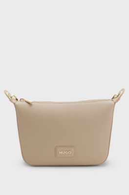 Borsa a spalla in similpelle martellata con metallo dorato, Beige chiaro