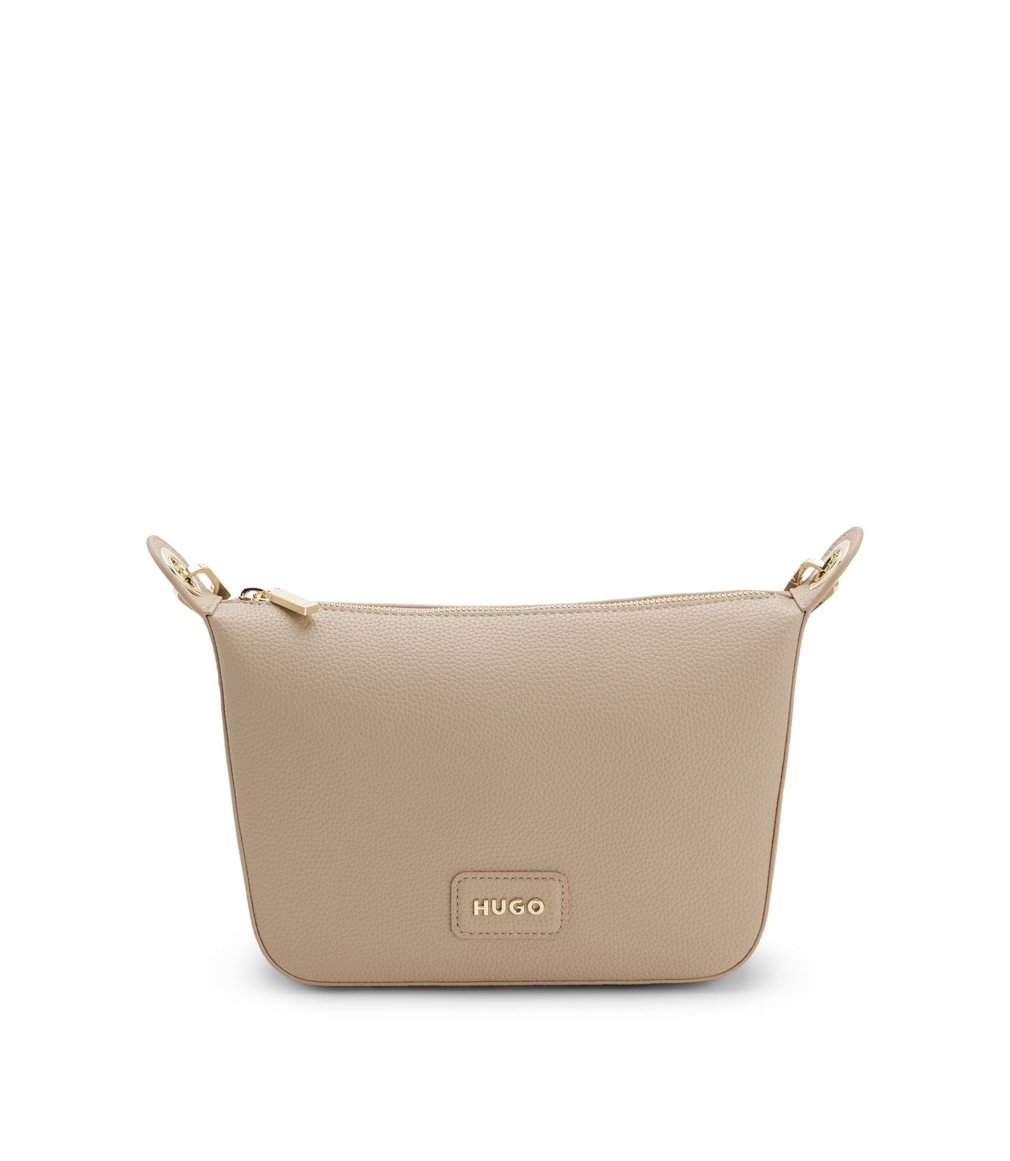 Schultertasche aus genarbtem Kunstleder mit goldfarbenen Metall-Details