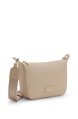 Grained faux-leather shoulder bag with gold-tone hardware, Light Beige