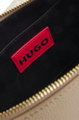 Grained faux-leather shoulder bag with gold-tone hardware, Light Beige