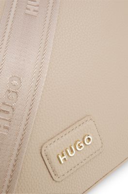 Grained faux-leather shoulder bag with gold-tone hardware, Light Beige