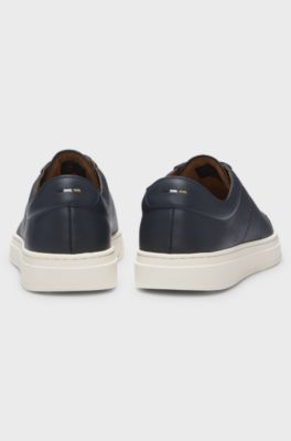 Lowtop Sneakers aus Leder mit Logo-Pr&auml;gung, Dunkelblau