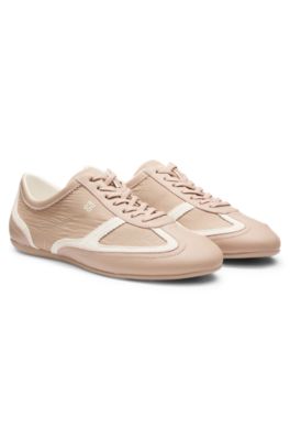 Low-top trainers with leather and suede, Light Brown