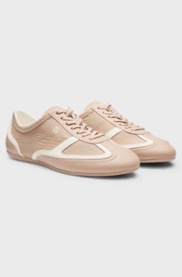 Sneakers low-top in pelle e pelle scamosciata, Marrone chiaro