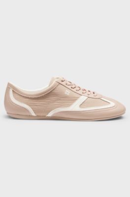 Sneakers low-top in pelle e pelle scamosciata, Marrone chiaro