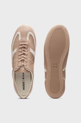 Sneakers low-top in pelle e pelle scamosciata, Marrone chiaro