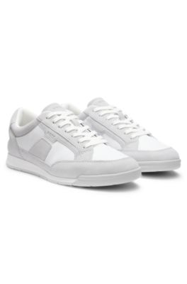 Suede trainers with logo details, White