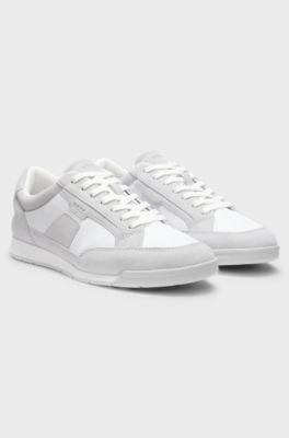 Suede trainers with logo details, White