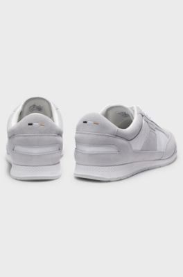 Suede trainers with logo details, White
