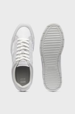 Suede trainers with logo details, Natural