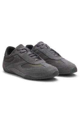 Suede trainers with textured trims, Dark Grey