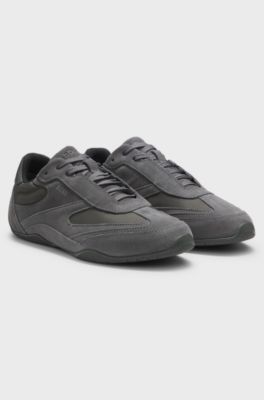 Suede trainers with textured trims, Dark Grey