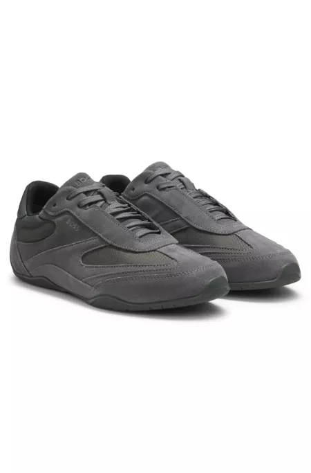Suede trainers with textured trims