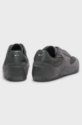 Suede trainers with textured trims, Dark Grey