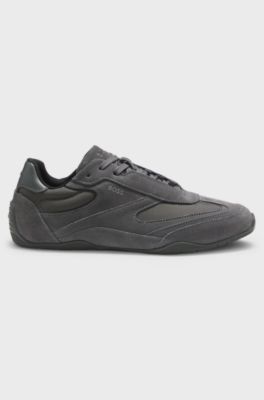 Suede trainers with textured trims, Dark Grey
