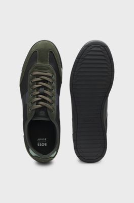 Low-top trainers with structured trims, Light Green