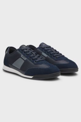Low-top trainers with structured trims, Dark Blue