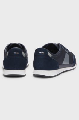 Low-top trainers with structured trims, Dark Blue