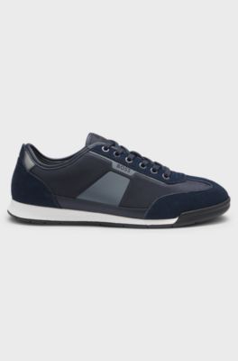 Lage sneakers met gestructureerde details, Donkerblauw