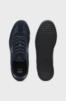 Low-top trainers with structured trims, Dark Blue