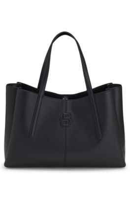 Tote bag with padded Double B monogram, Black