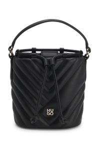 Quilted faux-leather bucket bag with stacked logo, Black