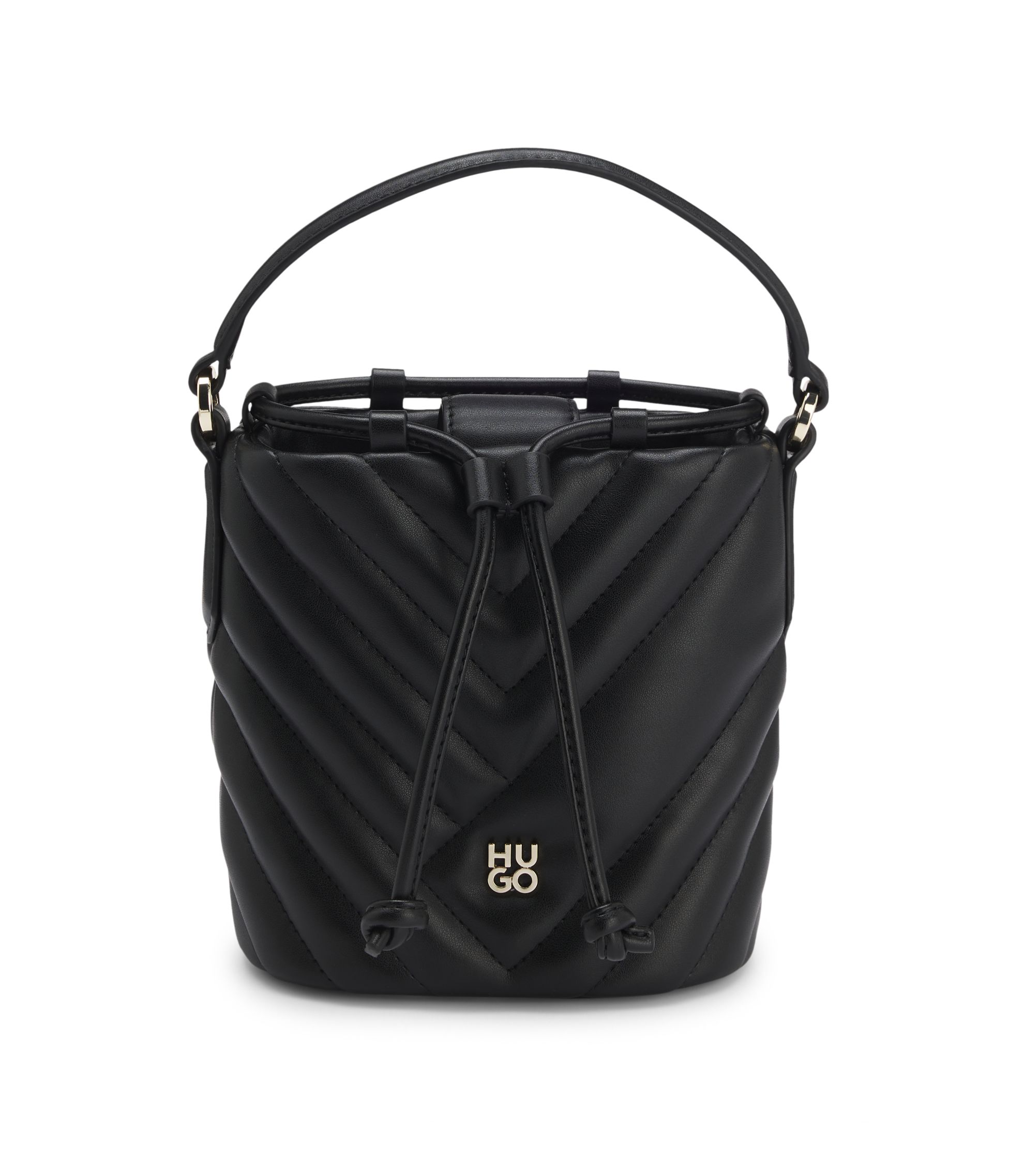 Beuteltasche aus gestepptem Kunstleder mit Stack-Logo