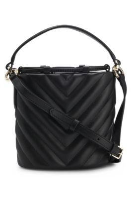 Quilted faux-leather bucket bag with stacked logo, Black