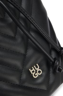 Quilted faux-leather bucket bag with stacked logo, Black
