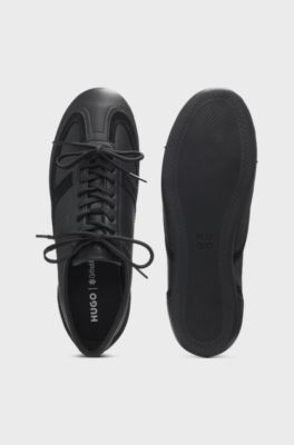 Baskets en cuir nappa avec finitions en cuir su&eacute;d&eacute;, Noir