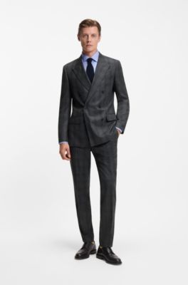 BECKHAM x BOSS slim-fit suit jacket in checked wool, Grey Patterned