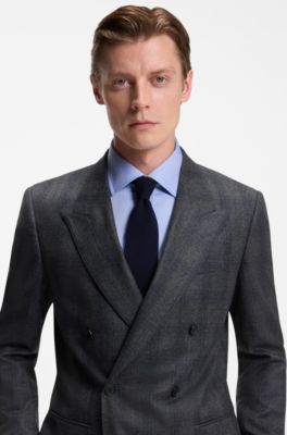 BECKHAM x BOSS slim-fit suit jacket in checked wool, Grey Patterned