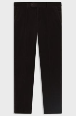 BECKHAM x BOSS pleat-front trousers in striped cotton, Dark Brown