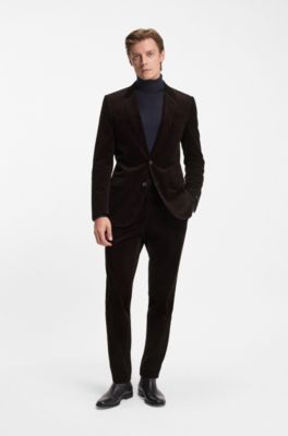BECKHAM x BOSS pleat-front trousers in striped cotton, Dark Brown