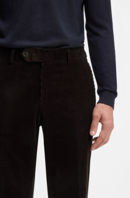 BECKHAM x BOSS pleat-front trousers in striped cotton, Dark Brown