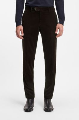 BECKHAM x BOSS pleat-front trousers in striped cotton, Dark Brown