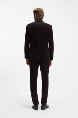 BECKHAM x BOSS pleat-front trousers in striped cotton, Dark Brown