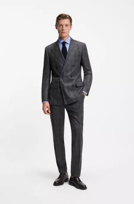 BECKHAM x BOSS slim-fit trousers in checked virgin wool